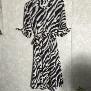 Calvin Klein Belted Zebra Print Midi Shirtdress Pink Highlights Pockets